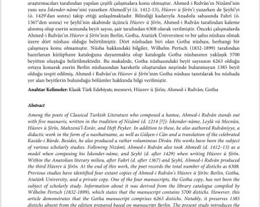 Assist. Prof. Dr. Seda Kurt’s latest article, titled "On the Gotha Manuscript of Ahmed-i Rıdvân’s Hüsrev ü Şîrîn," has been published. This research was conducted as part of her project, "Early Modern Literary Translation and Commentary Texts in Ottoman Literature," which is supported by the TÜBİTAK 2219 International Postdoctoral Research Fellowship Program. The full text of the article is available via the following links: https://doi.org/10.34083/akaded.1791362 and https://izlik.org/JA66SY62TA.