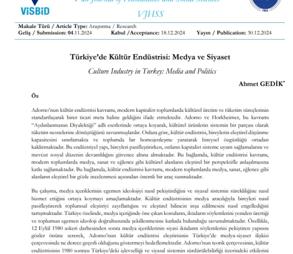 Siyaset Bilimi ve Kamu Yönetimi Yayın Tebriği