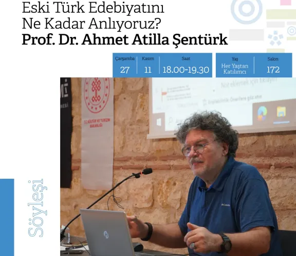 Türk Dili ve Edebiyatı Bölümü Öğretim Üyesi Prof. Dr. Ahmet Atillâ ŞENTÜRK'ün konuşmacı olduğu ''Divan Sohbetleri'' söyleşi serisi Rami Kütüphanesinde devam ediyor. 27 Kasım 2024 Çarşamba günü gerçekleştirilecek olan söyleşinin konu başlığı "Eski Türk Edebiyatını Ne Kadar Anlıyoruz?" şeklindedir. 