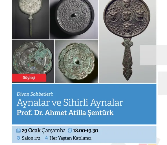 Türk Dili ve Edebiyatı Bölümü Öğretim Üyesi Prof. Dr. Ahmet Atillâ ŞENTÜRK'ün konuşmacı olduğu ''Divan Sohbetleri'' söyleşi serisi Rami Kütüphanesinde devam ediyor. 29 Ocak 2025 Çarşamba Çarşamba günü gerçekleştirilecek olan söyleşinin konu başlığı "Aynalar ve Sihirli Aynalar" şeklindedir.  Rezervasyon, Rami Kütüphanesinin web sayfasından yapılmalıdır: https://ramikutuphanesi.gov.tr/tr/etkinlikler/tum-etkinlikler/8cecf5b8-5de9-4f40-b493-4be1e3da007d