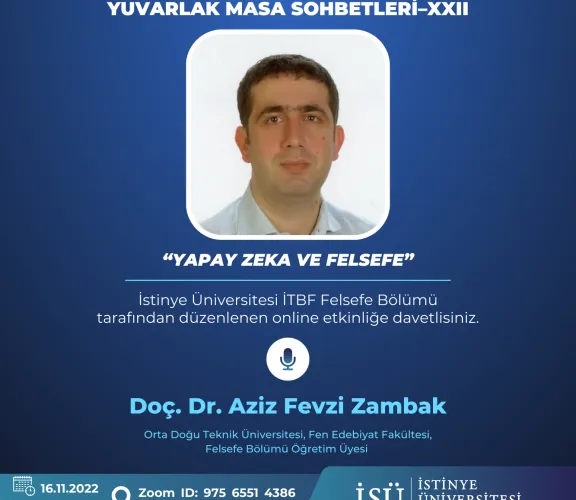 Bilim, Sanat, Felsefe Yuvarlak Masa Sohbetleri–XXII “Yapay Zeka ve Felsefe”