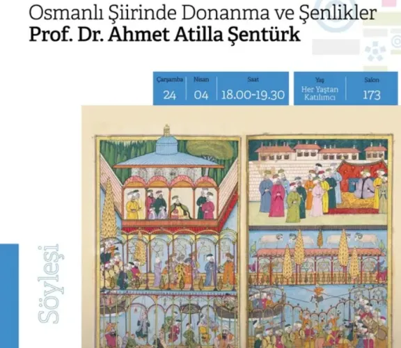 Türk Dili ve Edebiyatı Bölümü Öğretim Üyesi Prof. Dr. Ahmet Atillâ ŞENTÜRK ile Rami Kütüphanesinde her ay bir defa düzenlenen ''Divan Sohbetleri'' söyleşi serisi devam ediyor. 24 Nisan 2024 Çarşamba günü gerçekleştirilecek olan söyleşinin konu başlığı ''Osmanlı Şiirinde Donanma ve Şenlikler'' şeklindedir.  Rezervasyon, Rami Kütüphanesinin web sayfasından yapılmalıdır: https://ramikutuphanesi.gov.tr/tr/etkinlikler/tum-etkinlikler/aed62d40-2a62-4bb0-9255-2e0cc1ecd145