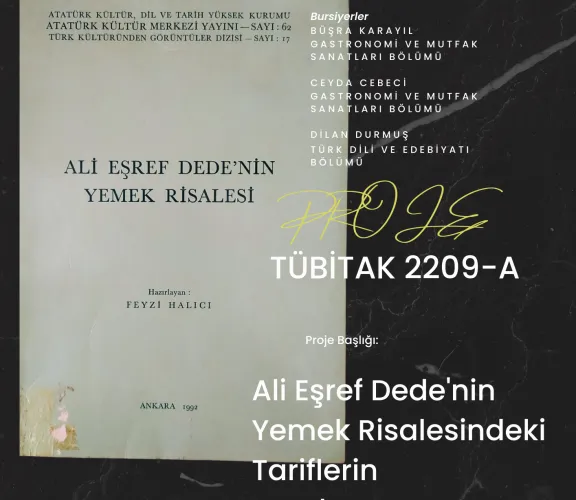 İnsan ve Toplum Bilimleri Fakültesi Türk Dili ve Edebiyatı Bölümü Lisans öğrencisi Dilan Durmuş'un bursiyerler arasında bulunduğu ''Ali Eşref Dede'nin Yemek Risalesindeki Tariflerin Uyarlanması'' başlıklı proje, TÜBİTAK 2209-A - Üniversite Öğrencileri Araştırma Projeleri Destekleme Programı kapsamında destek hakkı kazanmıştır. Proje danışmanı, İstinye Üniversitesi Güzel Sanatlar, Tasarım ve Mimarlık Fakültesi Gastronomi ve Mutfak Sanatları Bölüm Başkanı Dr. Öğr. Üyesi Çağla Özer'dir.