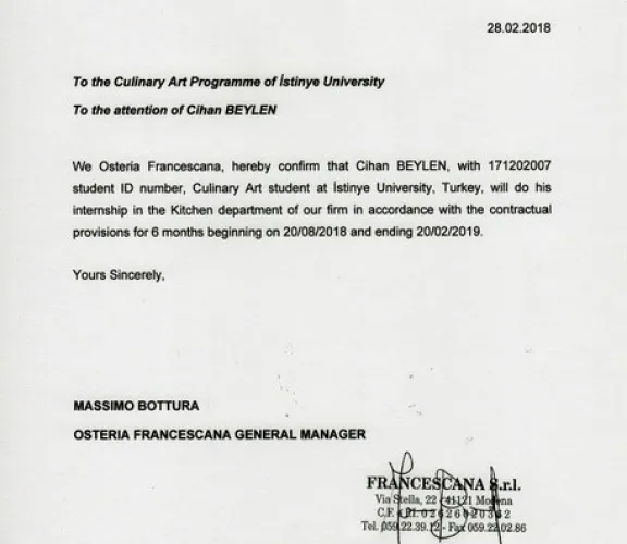 MYO Aşcılık Programı öğrencimiz Cihan BEYLEN dünyaca ünlü Osteria Francescana Restaurant’da staj yapacak