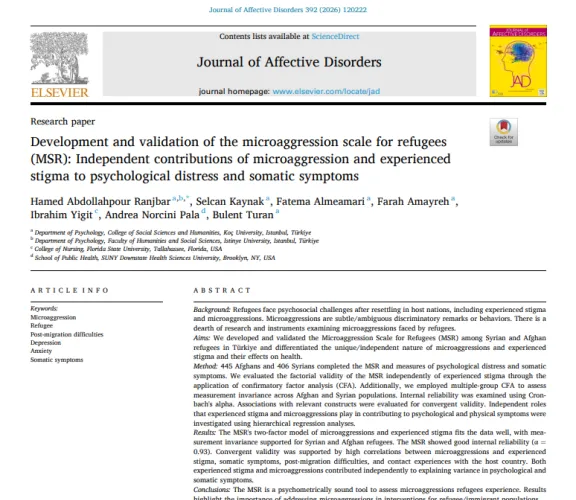 İnsan ve Toplum Bilimleri Fakültesi Psikoloji Bölümü öğretim üyesi Dr. Öğr. Üye. Hamed A. Ranjbar'ın yeni makalesi Journal of Affective Disorders dergisinde yayınlandı. 